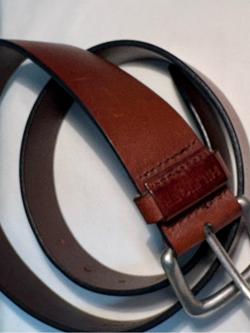 VTG Men’s Tommy Hilfiger Brown Leather Belt 38 Solid Brass Buckle Made in USA